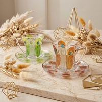 Ensemble tasse et soucoupe en verre à motif plume de paon, tasse à thé en cristal de luxe, couleur dégradée, pour décoration de la maison, cadeau de mariage, vente en gros