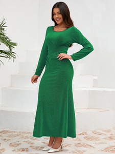 Vestido de noche brillante de manga larga con cuello redondo de otoño e invierno europeo y americano - Product Image 6