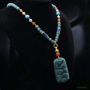 <span class=keywords><strong>Collier</strong></span> de perles de jade du Myanmar Juanyu Dragon, <span class=keywords><strong>collier</strong></span> en pierre naturelle avec pendentif <span class=keywords><strong>Bouddha</strong></span>, <span class=keywords><strong>collier</strong></span> avec pendentif en jadéite de Birmanie - Product Image 2