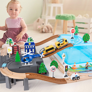 Ensemble de rails de train électrique en bois - Jouet éducatif de <span class=keywords><strong>puzzle</strong></span> pour enfants de 3 à 12 ans, unisexe, interaction parent-enfant, train en bois - Product Image 2