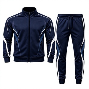Ensemble de survêtement polaire 2-en-1 pour homme, automne, color block, veste à capuche zippée et pantalon de jogging, séchage rapide, polyester/coton, tenue de sport - Product Image 1