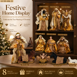 Lot de 11 figurines de la Nativité en résine, sculptées à la main, avec robes en tissu à sequins, pour la Sainte Famille, décoration de Noël, Anges et Sages - Product Image 2