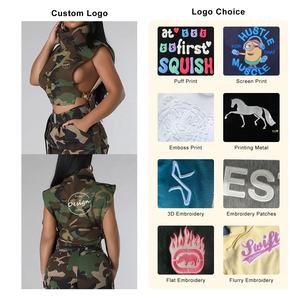 Custom <b>Women</b> Fashion New Sleeveless Side Hollow Out Sexy <b>Tops</b> Sublimation Print High Neck Cropped Camouflage <b>Vest</b> - Product Image 3