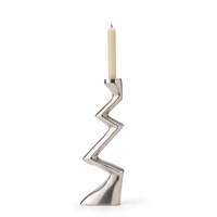 Support de bougie en aluminium argenté en forme de zigzag, fait à la main, sans plomb, durable, texturé, pour la décoration de la maison, centre de table