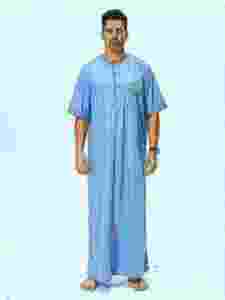 Qamis Homme en Coton, Col Rond, Manches Courtes, Couleur Unie, Respirant, Modeste, pour la Prière, Longueur au Sol - Product Image 2