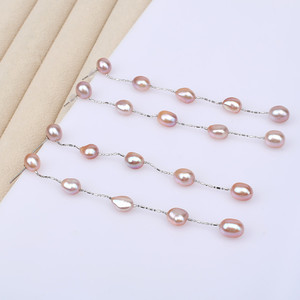 Donne reale di <span class=keywords><strong>acqua</strong></span> <span class=keywords><strong>dolce</strong></span> 7 millimetri perla barocca naturale 925 catena in argento cina lungo orecchino - Product Image 5