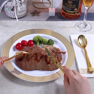 Premium Heavy Duty Gold Wedding Tenedores desechables Cucharas Cuchillos Juego de cubiertos de plástico - Product Image 2