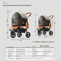 Poussette pour animaux de compagnie à 3 roues tout-terrain de luxe pliable 2-en-1 avec frein à une main, grande roue en PU, capacité de 20 kg, pour extérieur