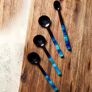 Cuillères à café noires avec manches dégradées bleues, design minimaliste, compatibles lave-vaisselle, pour fêtes et hôtels - Product Image 1