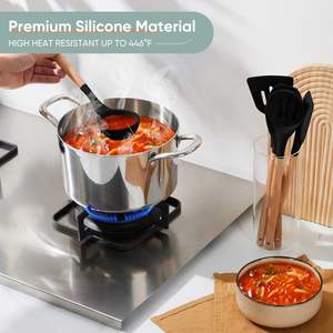 Ensemble de spatules en silicone antiadhésives, résistantes à la chaleur, ustensiles de cuisine en silicone avec manche en bois - Product Image 5