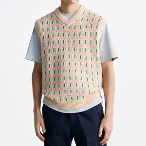 Fabricante de blusas personalizadas para homens, colete de malha com decote em V, suéter sem mangas clássico casual de negócios, roupas masculinas