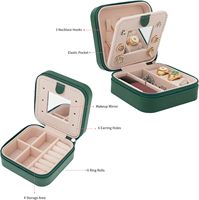 Quadratisches Reise-Schmucketui & Organizer mit Spiegel Reißverschluss Modernes Design Kleine Größe Grüne Farbe Geschenk für Mädchen Frauen