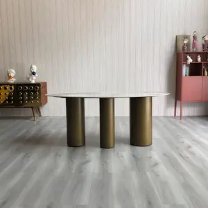 Mesa de comedor de mármol de forma especial de gama alta de acero inoxidable de lujo ligero italiano