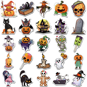 50 autocollants Halloween Crâne Citrouille Dessin Animé Graffiti pour Skateboard Décoration de Fenêtre Vinyle Nouveauté 2024 Autocollant de Festival - Product Image 4