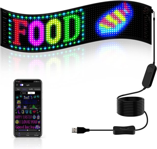 Rolling Bright Advertising LED Sign, Flexible USB 5V LED Car Sign Bluetooth APP Control Custom Text Pattern LED Display