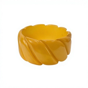 Vintage Resin Cuff Bracelet Yellow Twist Pattern Unisex Fashion Jewelry - Product Image 1