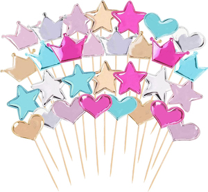 Décorations de cupcakes en forme de cœur et d'étoile scintillantes, décorations de gâteaux colorées, décorations de fête mignonnes pour les fêtes, les mariages, les fournitures de décoration de gâteaux - Product Image 1