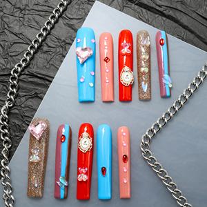 Uñas postizas de lujo acrílicas 3D con mariposas y puntas francesas, hechas a mano, de cobertura completa, largas, tipo ataúd, de alta calidad, para venta al por mayor. - Product Image 2