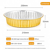 Boîte d'emballage jetable ronde dorée épaissie de 2000 ml, pot en papier d'aluminium pour extérieur avec couvercle, boîte en papier d'aluminium scellée