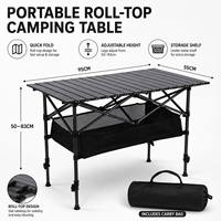 Table de camping portable à plateau rabattable avec étagère de rangement réglable en hauteur et sac de transport pour pique-nique en plein air