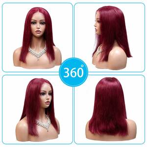 พร้อมส่งวิกผมหน้าผากลูกไม้แบบตัดสำเร็จ 13x4 ผมแท้สีดำธรรมชาติ วิกผมบ๊อบสั้นสีแดงเบอร์กันดี วิกผมแท้แบบแสกกลาง - Product Image 2