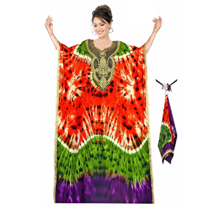 African Hand Tie Dye <b>Kaftan</b> with Rayon Lose Rope Free Fall Fabric with Scarf Elegant Fast Colors - Product Image 5