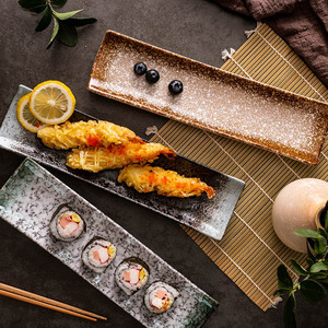 Assiette à <span class=keywords><strong>sushi</strong></span> rétro japonaise de 11 pouces, plateau rectangulaire en céramique créatif pour le dessert, assiettes en porcelaine à <span class=keywords><strong>sushi</strong></span>, pièces - Product Image 1