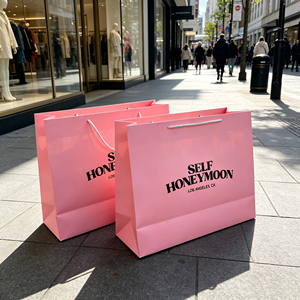 Bolsas de papel rosa mate al por mayor con asa de cordón retorcido, logotipo de marca impreso personalizado, bolsas de regalo de papel ecológico para tiendas de ropa de moda - Product Image 6