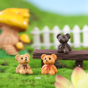 かわいいミニチュアフィギュア：リボン付きクマの置物、ミニテディベア、妖精の庭、ドールハウス、車のキーチェーン装飾用 - Product Image 2