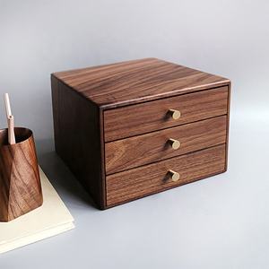 3層引き出しスタッシュボックスデスクトップオーガナイザー手作り木製収納ボックスビン - Product Image 2