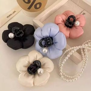 Simple Plaid & Polka Dot Cute Flower Pearl Hair Claw Clips Women Back <b>Head</b> Half Up Hair <b>Styling</b> Barrettes - Product Image 2