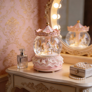 Globe à neige en résine de style <span class=keywords><strong>princesse</strong></span>, globe à eau musical avec dentelle rose pour la décoration de <span class=keywords><strong>table</strong></span> à la maison - Product Image 3
