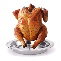 Grille à poulet multifonction en acier inoxydable, détachable, pour poulet au canette de bière, avec plateau
