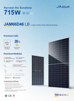 Meilleur prix pour panneau solaire JA Solar 690w 700w 705w 710w 715w N-Type double vitrage bifacial mono JAM66D46 LB panneau solaire double vitrage