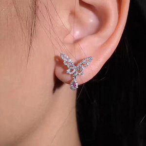 Eleganti Orecchini a Perno a Forma di Farfalla per Donne, Gioielli di Moda Rosa Scintillante, Vendita all'Ingrosso - Product Image 4