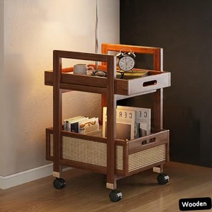 <span class=keywords><strong>Table</strong></span> <span class=keywords><strong>basse</strong></span> roulante robuste en bois à 2 niveaux avec roulettes verrouillables, étagères de rangement pour la maison avec <span class=keywords><strong>plateau</strong></span> de service et chariot de rangement - Product Image 2