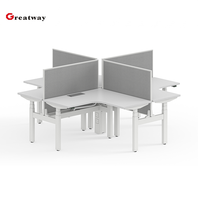 Bureau de travail modulaire électrique réglable en hauteur pour 4 personnes, configuration dos à dos, assis-debout