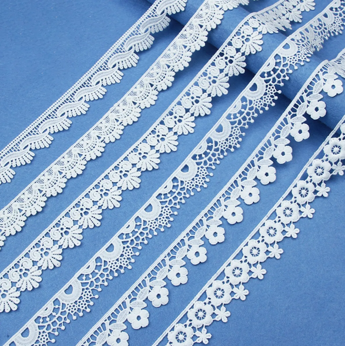 Wholesale White French Appliques Guipure Fabrics Bridal Polyester Embroidery Lace Trim