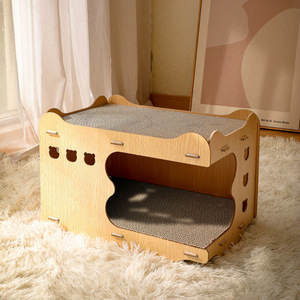 Großhandel Katzen betten Wellpappe Katzenstreu Kratz brett Holz Katzen haus - Product Image 4