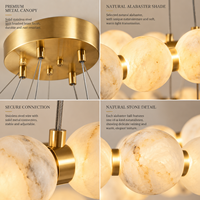 Lustre double niveau en albâtre organique, lampe suspendue ronde en laiton pour projet d'éclairage intérieur de villa, hôtel, hall