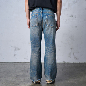 Mans 100% cotton denim thẳng hip hop jeans mùa đông loe phù hợp với tay Crafted râu quần lỏng rửa quần jean cổ điển - Product Image 3