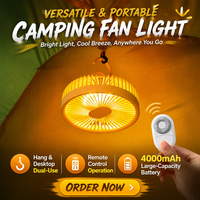 Petit ventilateur de camping électrique portable avec éclairage - Ventilateur alimenté par USB