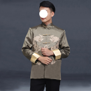 ชุดสูทผู้ชายสไตล์ถัง สำหรับฤดูใบไม้ผลิและฤดูใบไม้ร่วง เสื้อคลุมแขนยาว ลายปักมังกรแบบดั้งเดิมสไตล์จีนโบราณ - Product Image 4