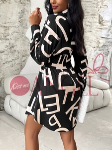 KISS ME ANGEL temperamento europeo <span class=keywords><strong>e</strong></span> americano elegante bottone con risvolto nero a manica lunga stampa sottile camicia a vita alta - Product Image 6