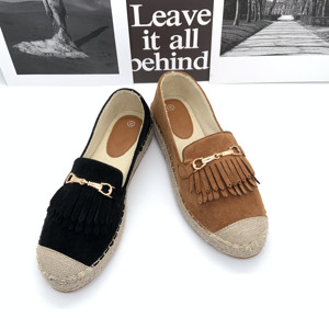 Chaussures pour femmes avec tissu intérieur en polaire respirant, bord en <span class=keywords><strong>corde</strong></span> de chanvre, boucle décorative en métal, semelle plate et design confortable - Product Image 1