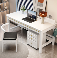 Bureau d'étude en bois massif avec tiroirs et armoire à dossiers mobiles à accents dorés pour bureau à domicile (vente en gros)