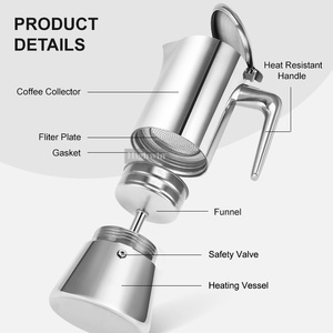 HIGHWIN Stovetop Maker in <span class=keywords><strong>acciaio</strong></span> <span class=keywords><strong>inox</strong></span> <span class=keywords><strong>caffettiera</strong></span> a induzione 6 <span class=keywords><strong>tazze</strong></span> Moka Pot - Product Image 3