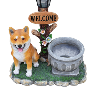 <span class=keywords><strong>Estatua</strong></span> de Perro <span class=keywords><strong>Shiba</strong></span> <span class=keywords><strong>Inu</strong></span> Sentado de Resina con Luz Solar, Letrero de Bienvenida, Maceta, Decoración para Jardín, Patio, Entrada - Product Image 2