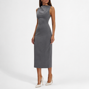 Robe sur mesure pour femme, vêtement personnalisé, robe de bureau moulante sans manches à taille haute, robes midi - Product Image 2