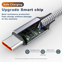 Kabel USB kepang nilon 6A, aksesori ponsel Power tinggi kabel Transfer Data untuk Power Bank dan ponsel